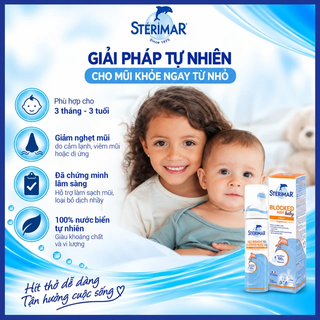 Xịt mũi Sterimar Blocked Nose Baby dùng cho bé sơ sinh từ 3 tháng - 3 tuổi - Giảm nghẹt mũi, viêm mũi 50ml