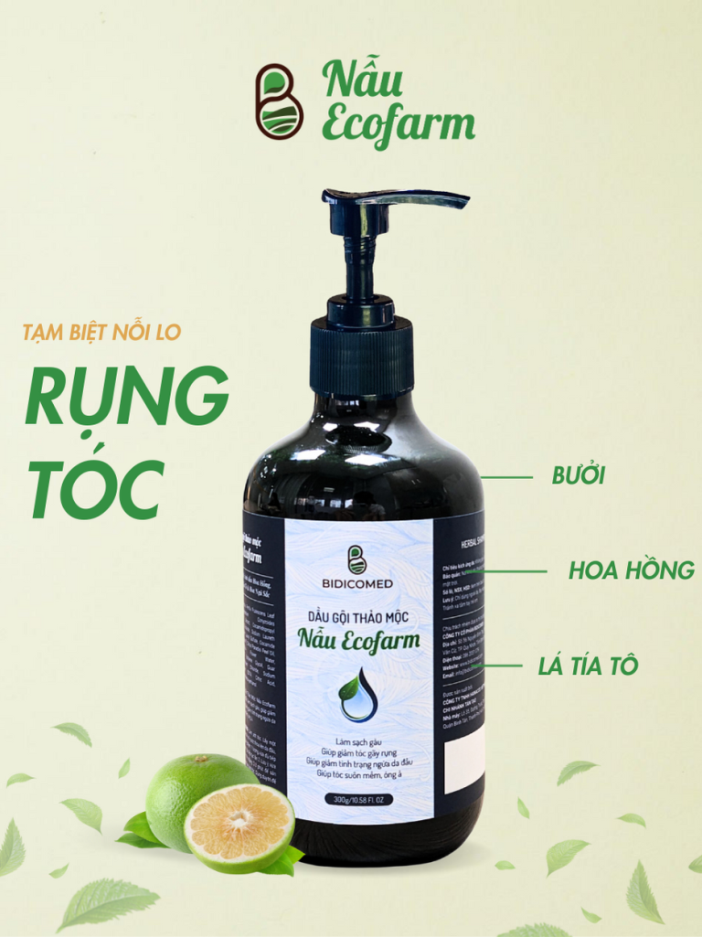 Dầu gội, xả thảo mộc Nẫu Ecofarm-Làm sạch gàu, giảm ngứa, giảm rụng. kích thích mọc tóc - Chai 300g.