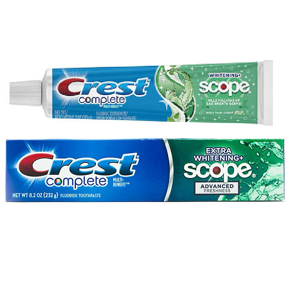 Kem danh rang crest complete extra whitening scope 232g 184g 1
