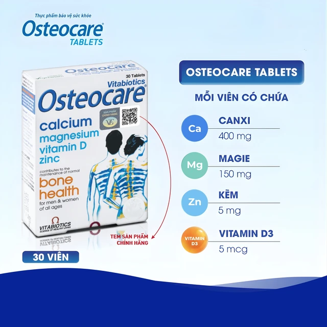 Viên bổ sung canxi khoáng chất chắc xương khoẻ khớp Vitabiotics Osteocare (2 vỉ x 15 viên)