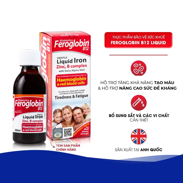 Siro hỗ trợ tăng khả năng tạo máu Vitabiotics Feroglobin B12 (200ml)